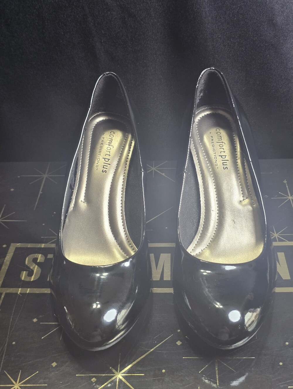 Comfort Plus Black Patent Round Toe Stiletto Heels 6.5W Homecoming Fall Wedding